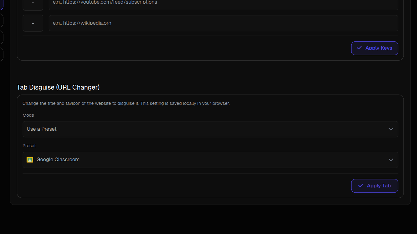Tab Disguise Preset feature